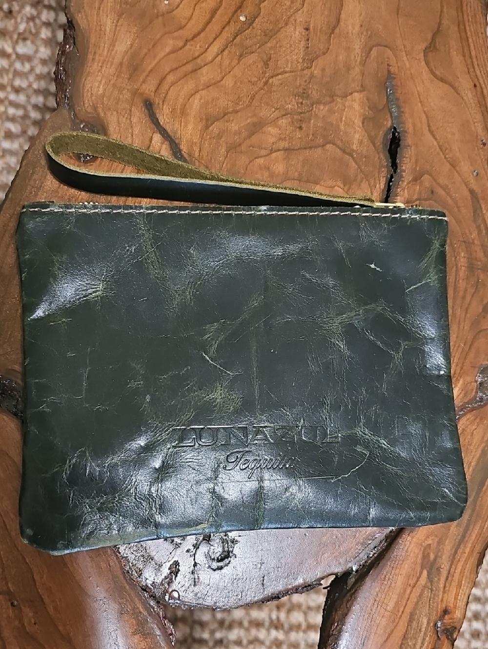 Rare Lunazul Tequila Leather Clutch Wristlet Pouch - Distressed Forest Green